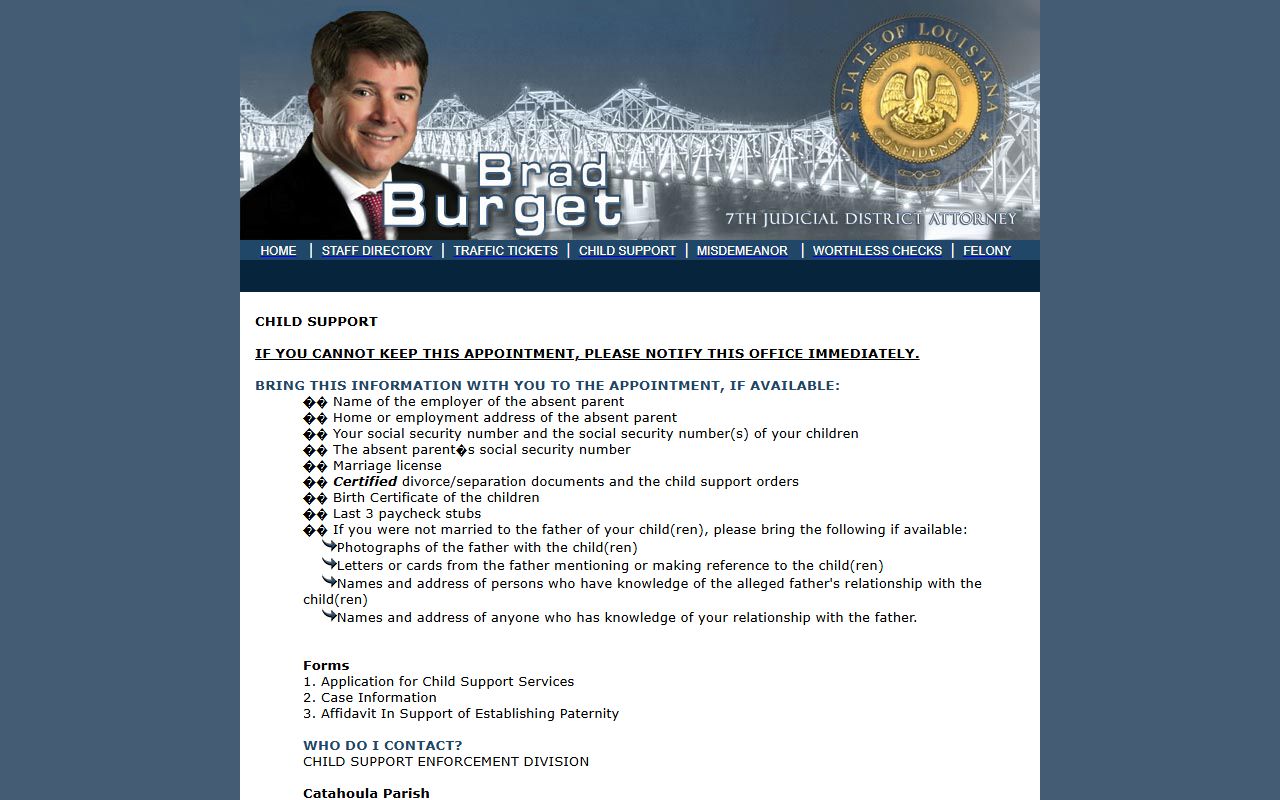 Catahoula Parish Clerk of Court district attorney child support source