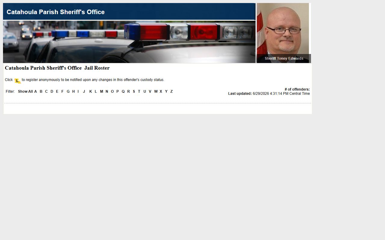 Catahoula Parish arrest records jail roster and court charge access
