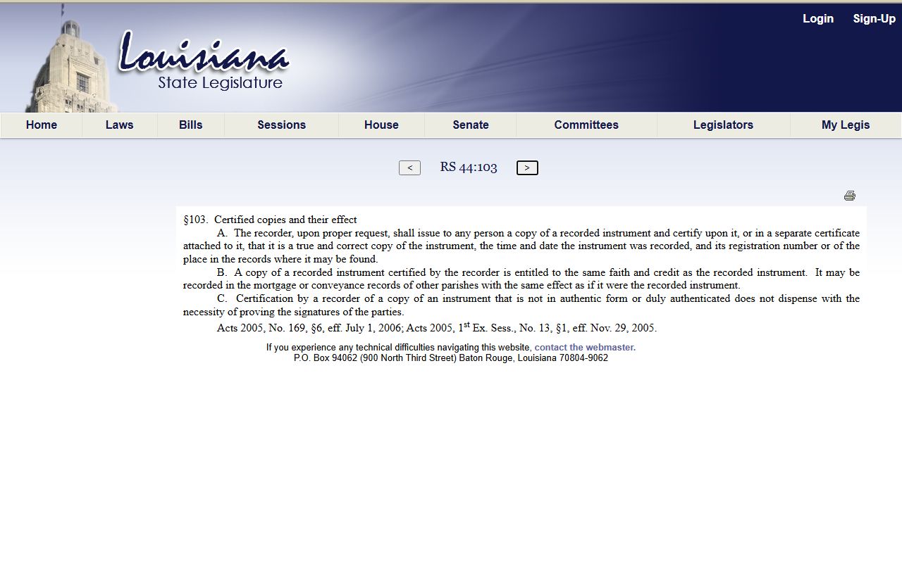 Catahoula Parish court records certified copies statute