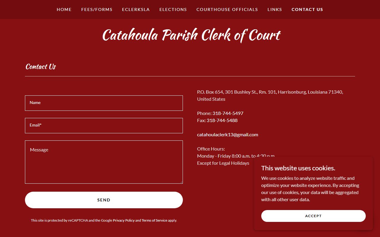 Catahoula Parish court records Clerk contact page