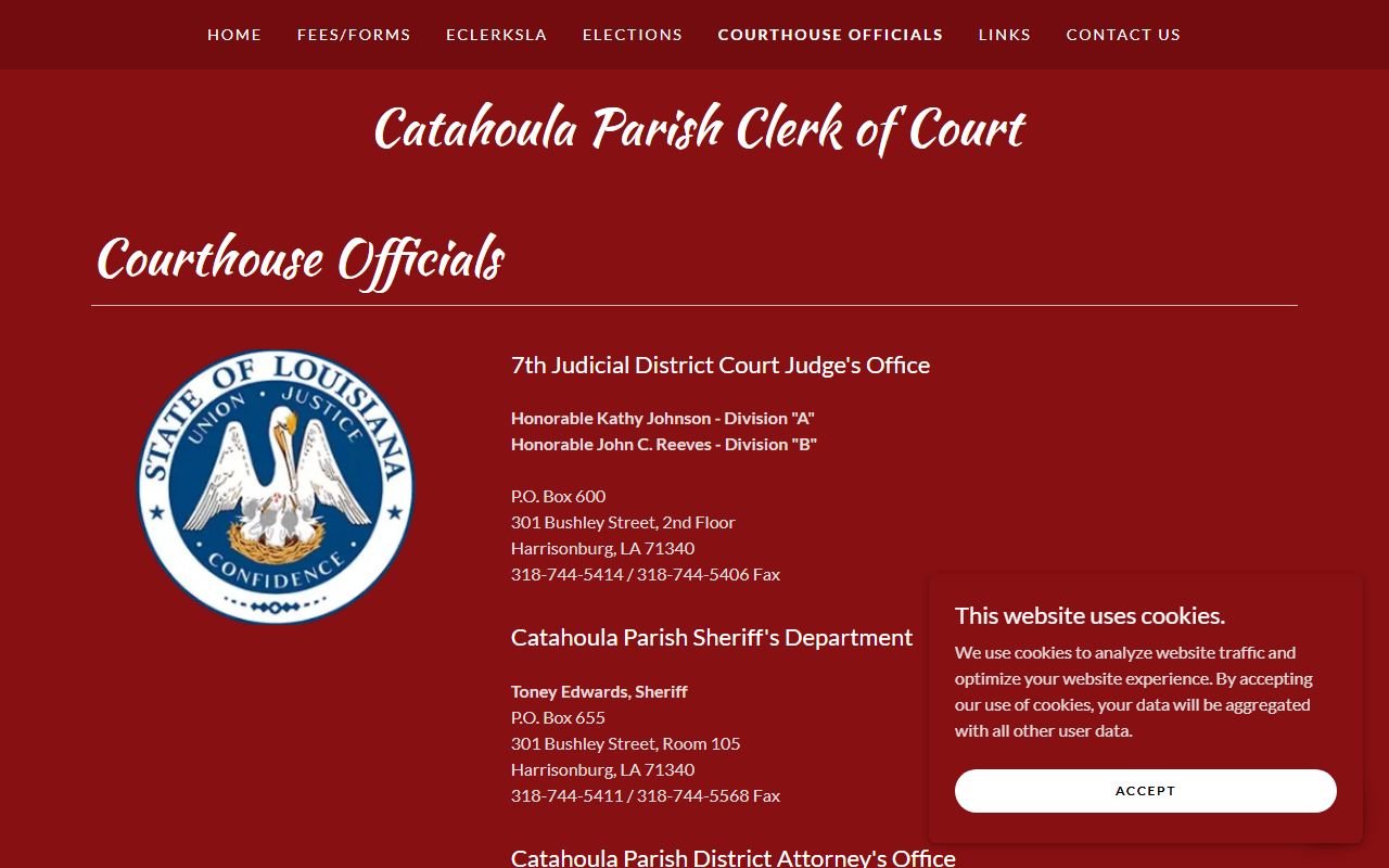 Catahoula Parish court records courthouse officials roster