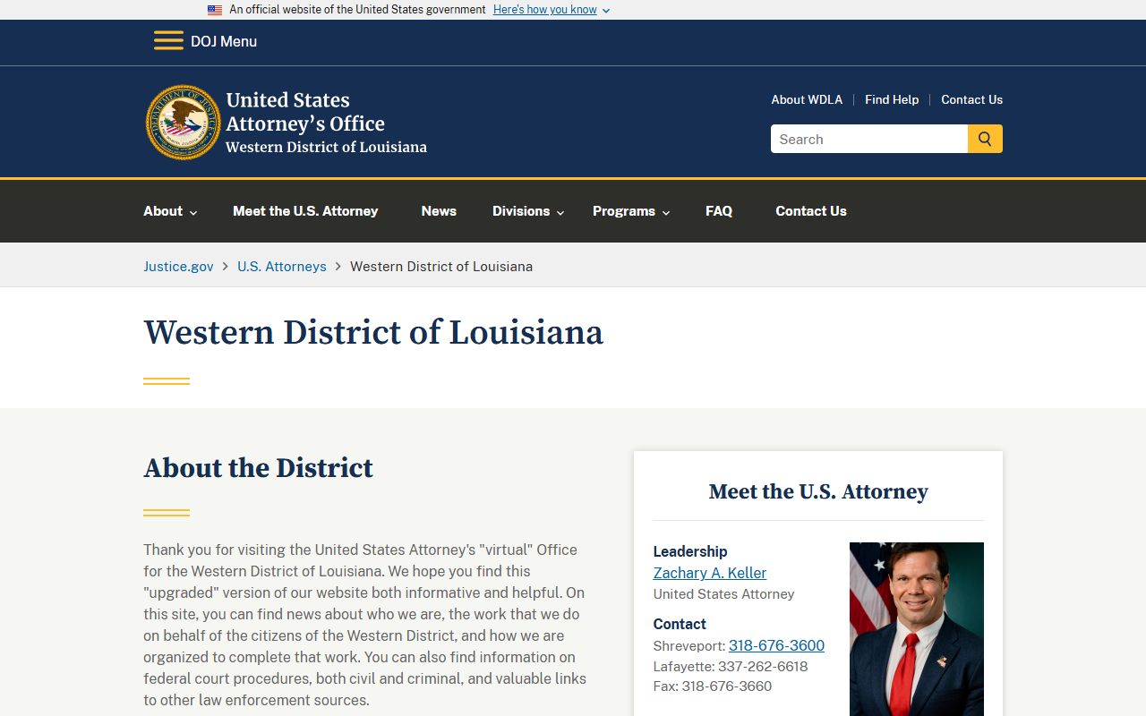 Catahoula Parish inmate records U.S. Attorney Western District of Louisiana