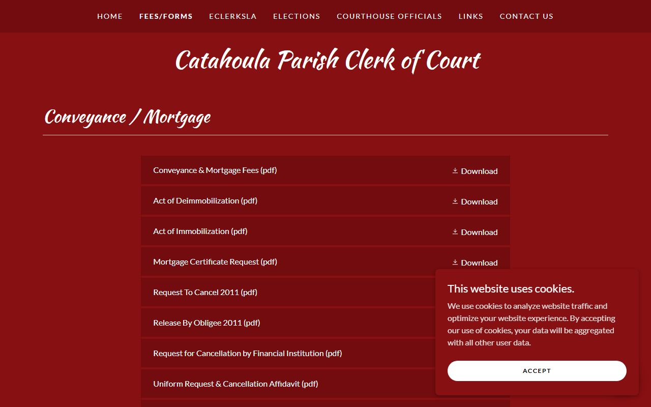 Catahoula Parish marriage records Clerk fees and forms page