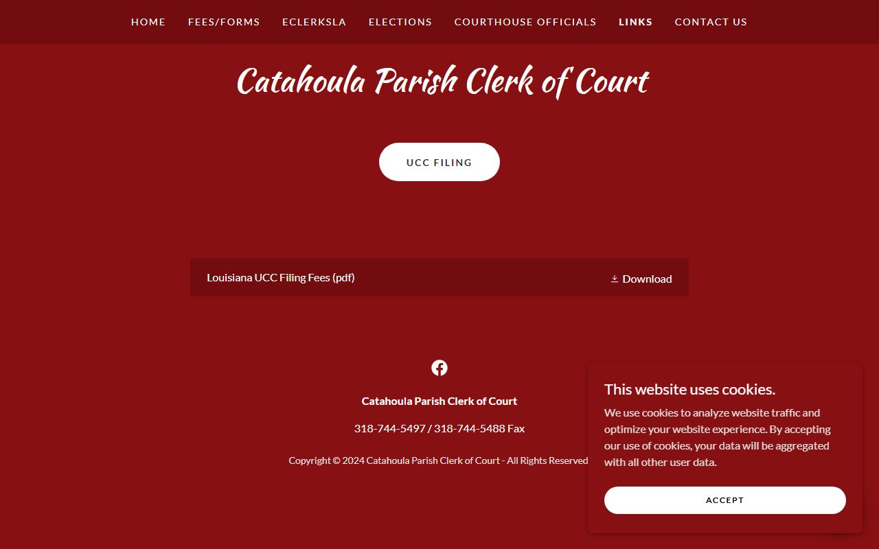 Catahoula Parish warrant records Clerk links page with no active warrant database